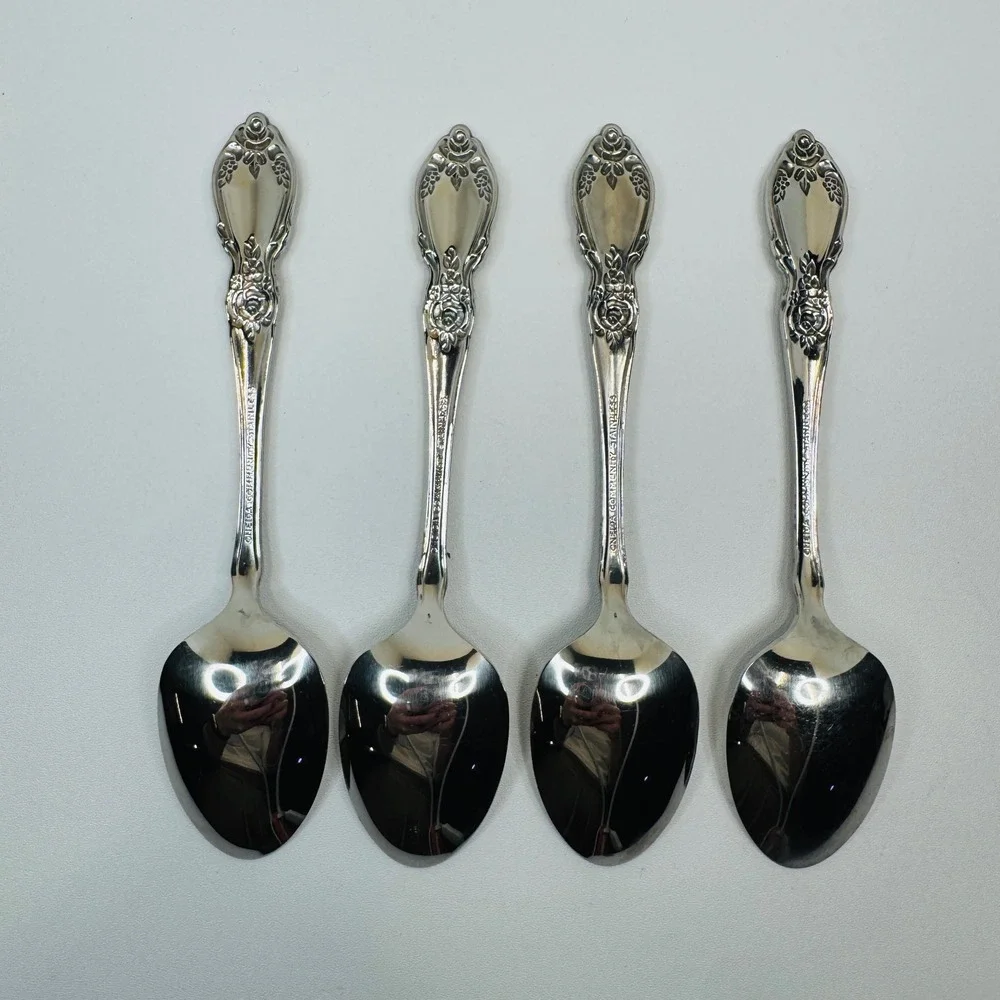 Oneida Plantation‎ Stainless Teaspoons Set of 4 Rose Floral Vintage Flatware 6